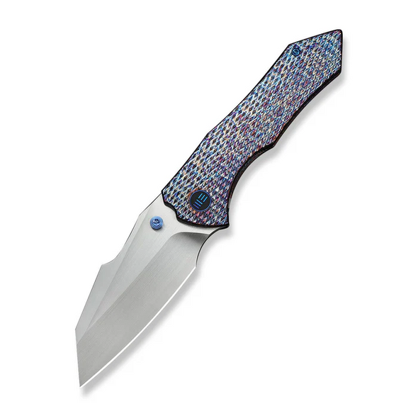 High-fin Xl Thumb Stud Knife Diamond Patterned Flamed Titanium Handle (3.48" Hand Rubbed Satin Cpm 20cv Blade)