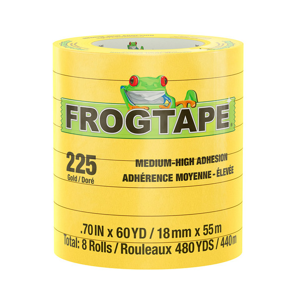 FrogTape CP 225 Medium-High Adhesion Masking Tape - 18MM x 55M x 12-Pack - Gold - Rated f/225F
