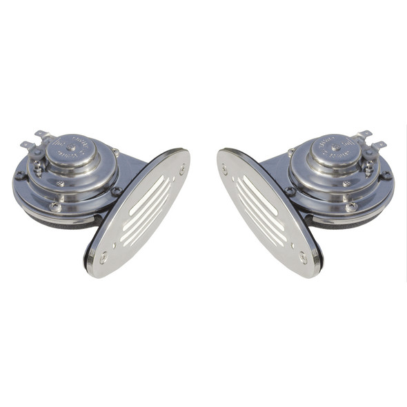 Schmitt Marine Mini Stainless Steel Dual Drop-In Horn w/Stainless Steel Grills High & Low Pitch