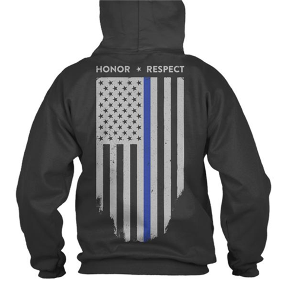 Hoodie - Honor/respect, Thin Blue Line Flag - TBL-H-BLACK-XL