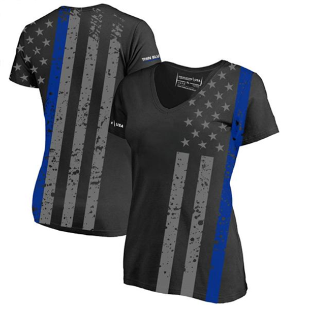 Women's Athletic V-neck T-shirt - All-over, Thin Blue Line - TBL-SUB-TBL-WOM-SHIRT-XL