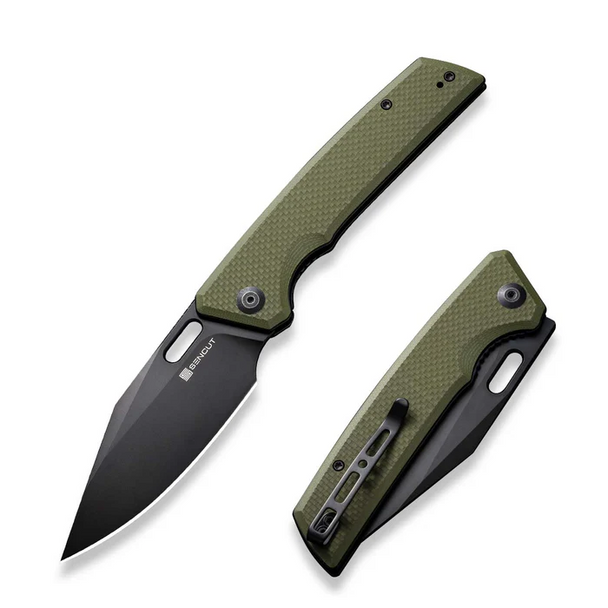 Glidestrike Thumb Hole Folding Knife 3.74" Black 9cr18mov Clip Point Plain Edge Blade, Od Green G10 Handle