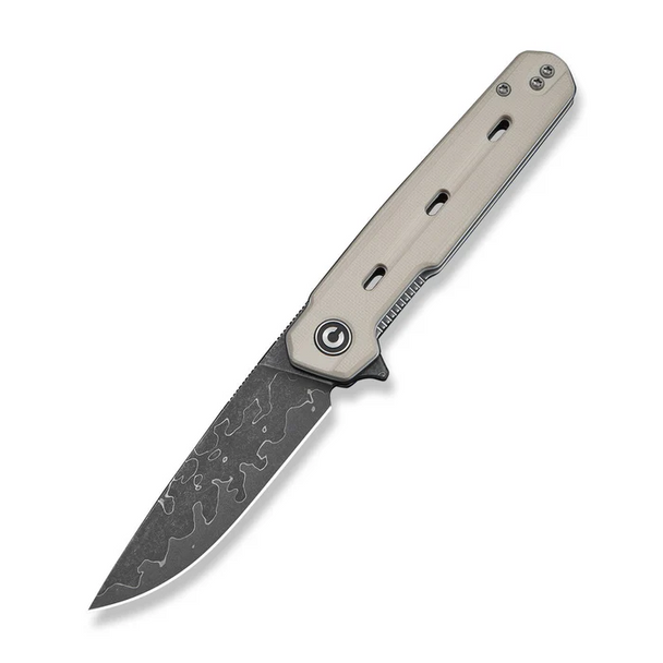 Navo Flipper Knife Ivory G10 Handle (3.25" Damascus Blade)