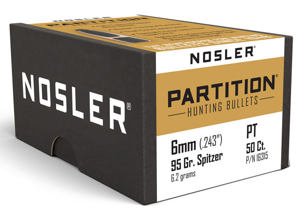 Nosler Partition, Nos 16315 Partition  6mm  95 Sptzr  50