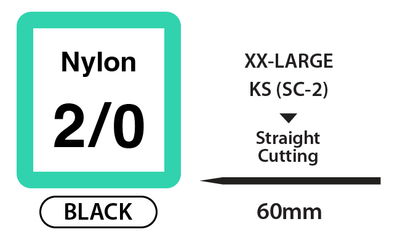Nylon Surgical Sutures, Size 2/0, 30" Thread with 60mm Straight Needle. Black. Box of 12.