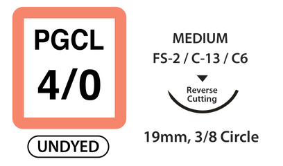 PGCL Surgical Sutures, Size 4/0, 30" Thread with 19mm 3/8 Circle R/C Needle. Undyed. Box of 12. (Expired - No Return) PGCL Surgical Sutures, Size 4/0, 30" Thread with 19mm 3/8 Circle R/C Needle. Undyed. Box of 12. (Expired - No Return)
