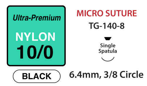 Ultra-Premium Nylon MicroSutures, Size 10/0, 7" Thread with 6.4mm 3/8 Circle Single Spatula Needle, Black. Box of 12. exp.10/2024