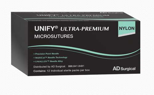 Ultra-Premium Nylon MicroSutures, Size 10/0, 7" Thread with 6.4mm 3/8 Circle Single Spatula Needle, Black. Box of 12.