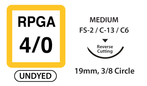 Rapid PGA Surgical Sutures, Size 4/0, 18" Thread with 19mm 3/8 Circle R/C Needle. Undyed. Box of 12.