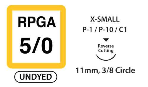 Rapid PGA Surgical Sutures, Size 5/0, 18" Thread with 11mm 3/8 Circle R/C Needle. Undyed. Box of 12. (Expires 03/2027)