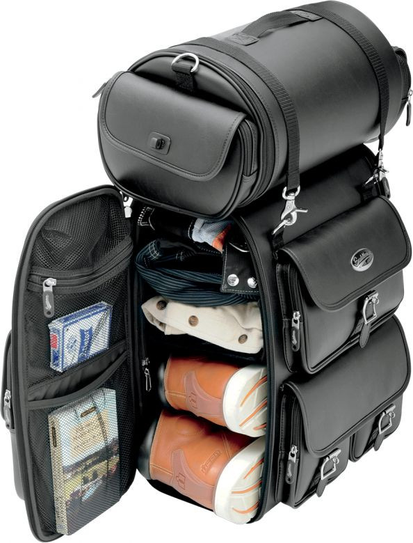 Saddlemen EX2200 Sissy Bar Bag with Roll Bag - Motorcycle