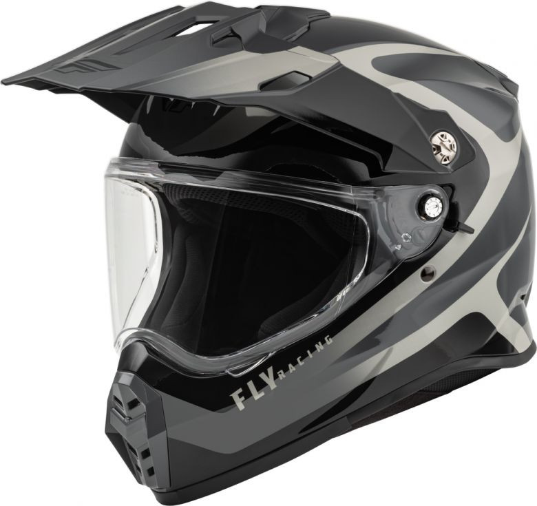 black and gray motorcycle helmet Fly Racing Trekker Pulse Gloss Black/Grey Helmet