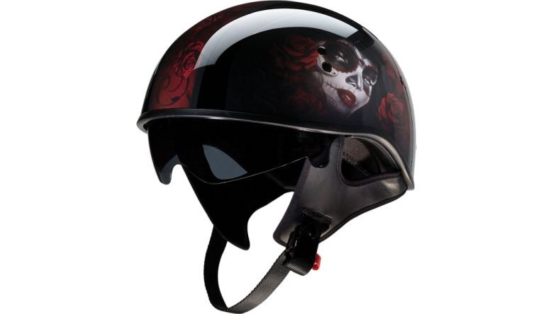 Z1R Vagrant Red Catrina Half Helmet - Motorcycle Closeouts by