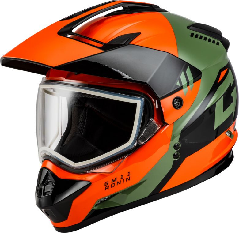 gmax gm11d dual sport motorcycle helmet GM-11 (Matte Black/Grey, Small) : Automotive Intercom compatible with integrated speaker pockets Gm 11 Ronin Helmet Orange/Green/Black