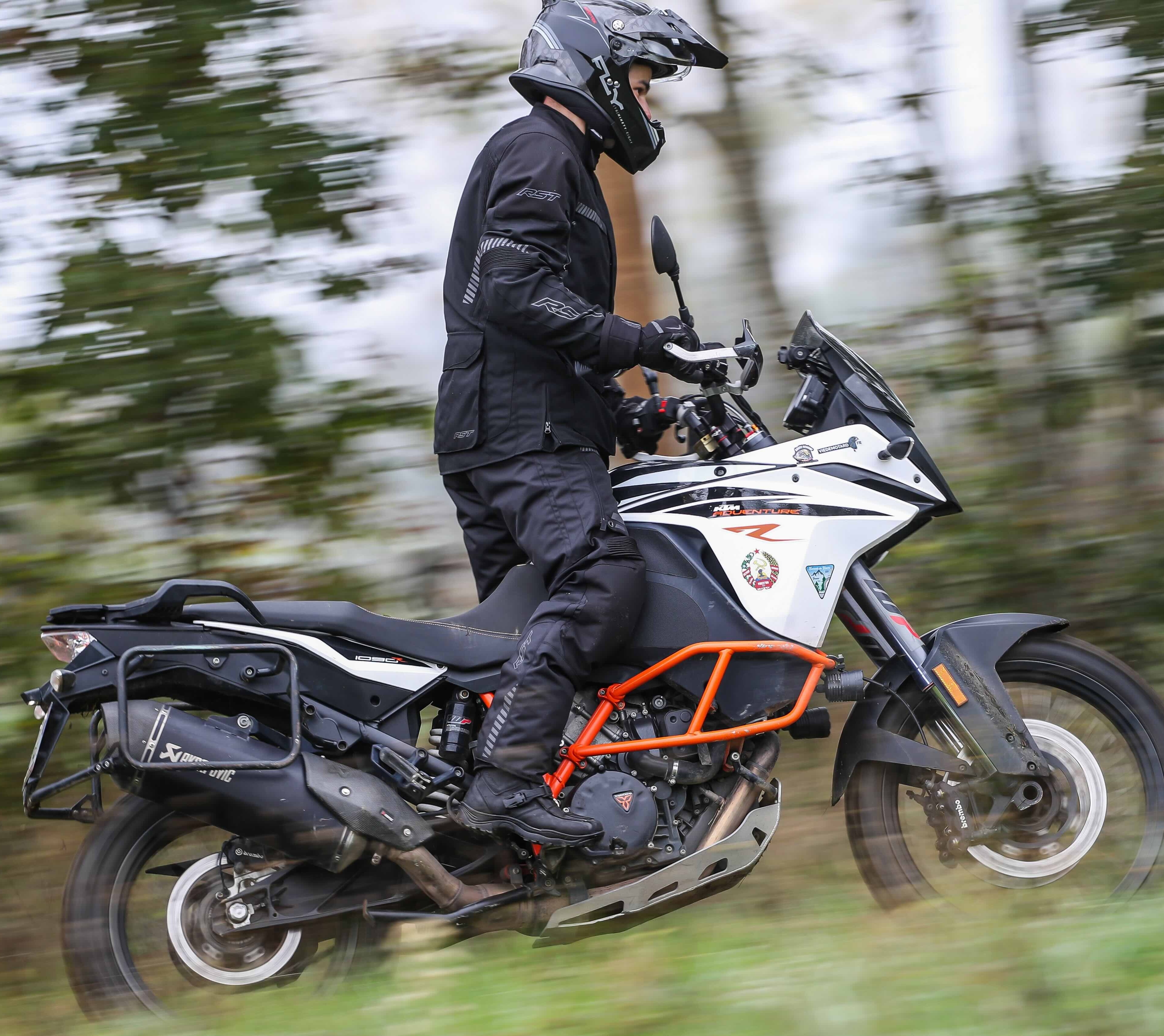 Lifestyle image of adventure motorcycle gloves
