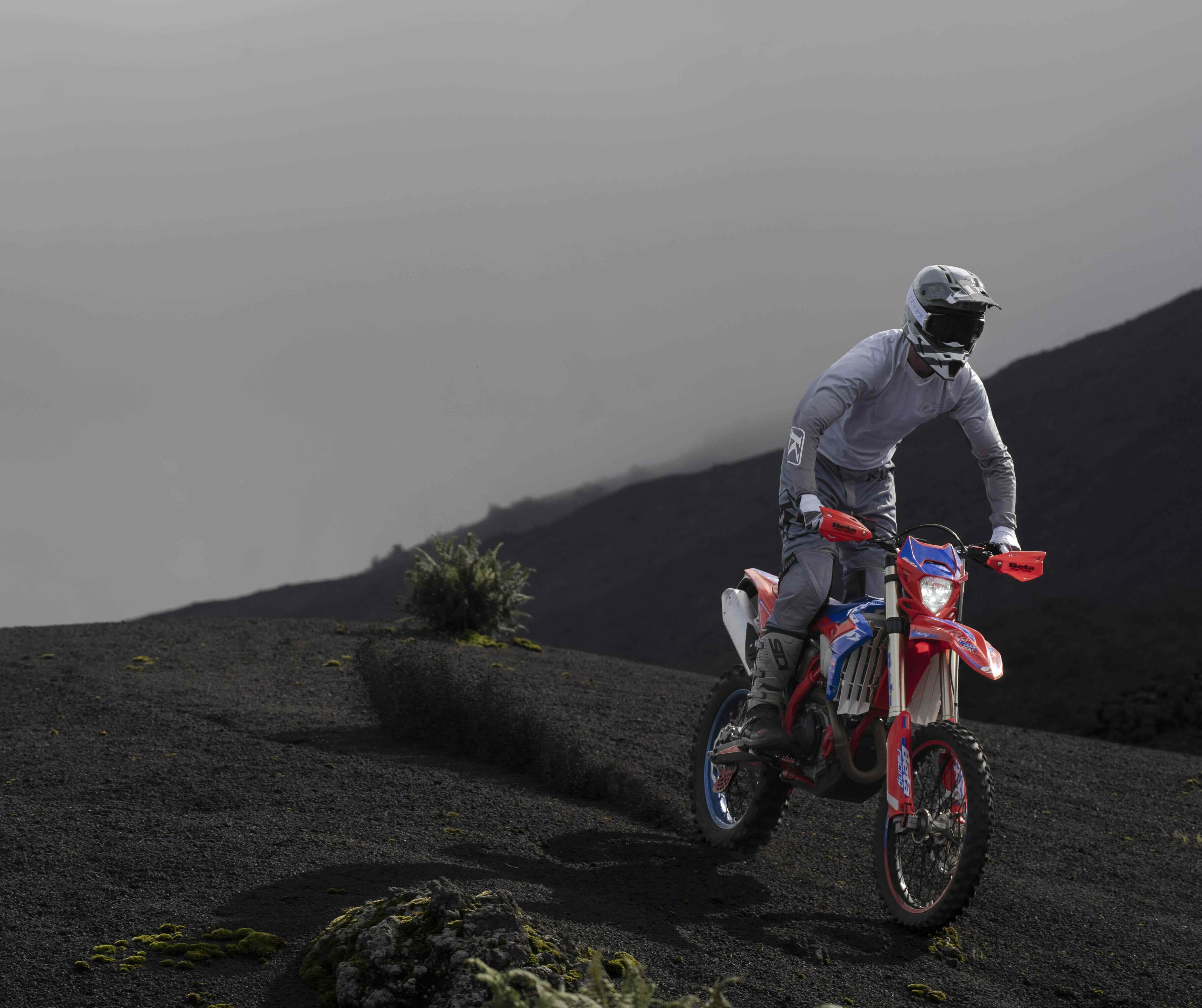 Picture of an adventure motorcyclist in the fog