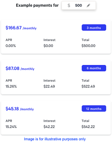 Step 3 choose your available payment terms with Affirm