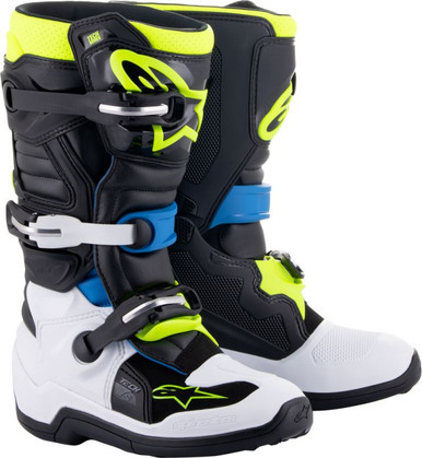 最終値下げ　Alpinestars TECH7sブーツ 黒/緑/青 Alpinestars Youth Tech 7s Enamel Blue Boots - West - Motorcycle