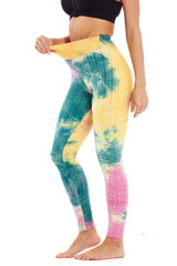 Women Leggings 12 Color High Elastic Hip Lifting High Waist Sports Yoga Tights Thickened Ink Tie Dyed Jacquard Bubble Pants