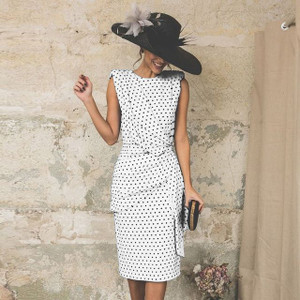Casual Dresses Dress Woman Summer Plus Size 3XL Elegant Polka Dot Ruched Clothes White Sleeveless Tank Fitted Party Dresses For Women Fall 230413
