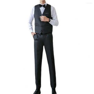 Men's Suits Summer Men Blazer Business Suit Set V Neck Formal Solid Color Buttons Vest Shirt Pants Wedding