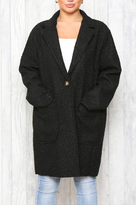 Ladies Teddy Bear Soft Wool Blend Jacket Coat Black  Unit Price £17.99