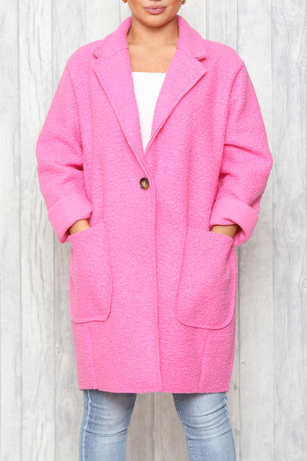Ladies Teddy Bear Soft Wool Blend Jacket Coat Cerise Unit Price £17.99
