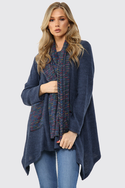 Ladies Multicoloured Knitted Tunic Jumper With Scarf Denim Unit Price £15.99