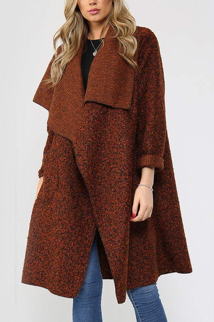 Ladies Teddy Bear Wool Blend Waterfall Jacket Coat Rust Unit Price £17.99
