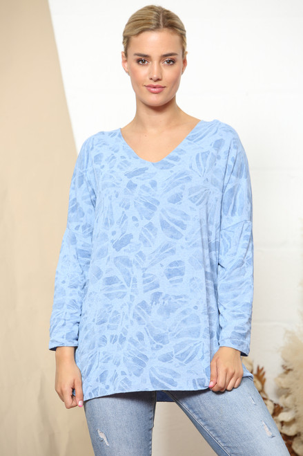 Ladies Abstract Effect Print Fine Knit Jumper Top Sky Blue Unit Price £11.99