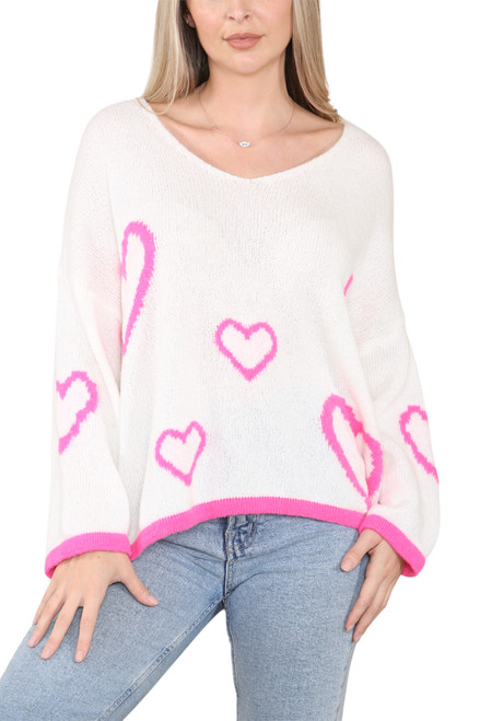 Ladies Knitted Heart Jumper Top Cerise Unit Price £19.99