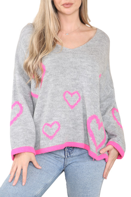 Ladies Knitted Heart Jumper Top Grey Unit Price £19.99