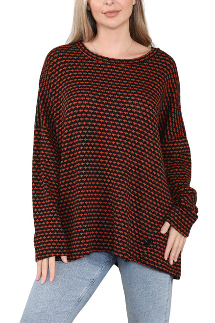 Ladies Brick Print 3 Button Knitted Jumper Top Rust Unit Price £11.99