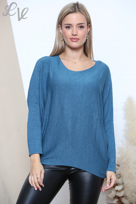 Ladies Plain Fine Knit Jumper Top Teal Unit Price £11.99