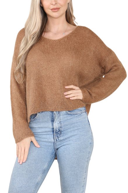 Ladies Long Sleeve Fluffy Jumper  Brown Unit Price £17.99