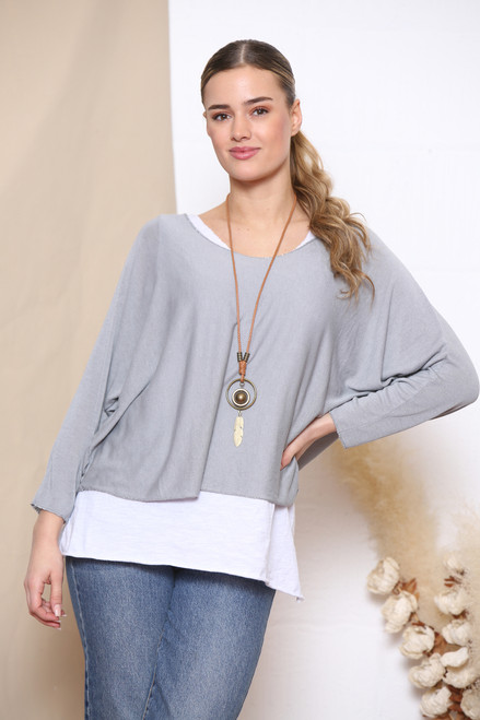 Ladies Plain 2 Layer Top With Necklace Grey Unit Price £11.99