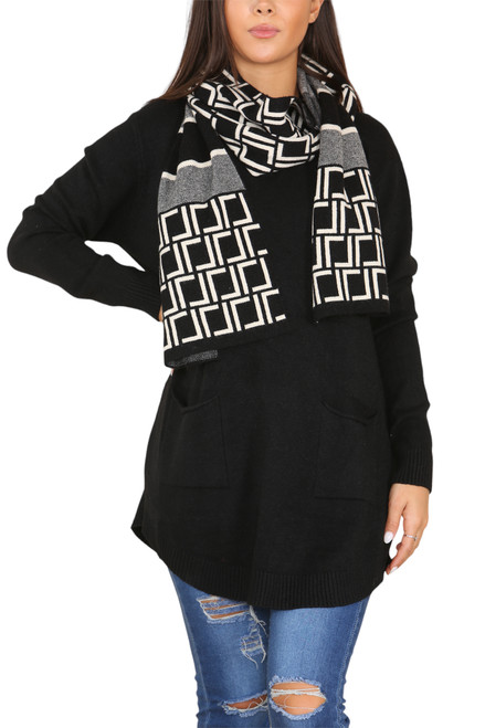 Ladies Knitted Jumper With Geometric Scarf Black Unit Price £22.99