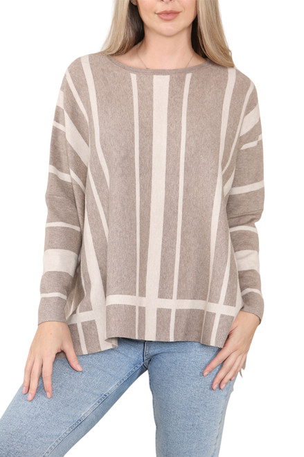 Ladies Stripes Knitted Jumper Top Taupe Unit Price £18.99
