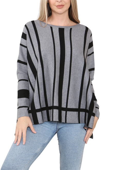 Ladies Stripes Knitted Jumper Top Grey Unit Price £18.99