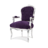 Baroque Armchair Purple with Silver Leaf Trim