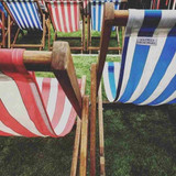 Traditional Wooden Deckchair Blue and White