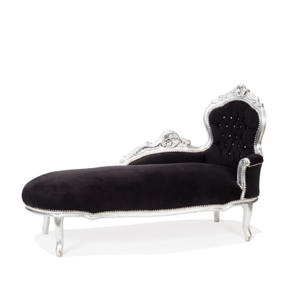 Chaise Longue Black with Silver Leaf Trim Chaise Longue Black with Silver Leaf Trim