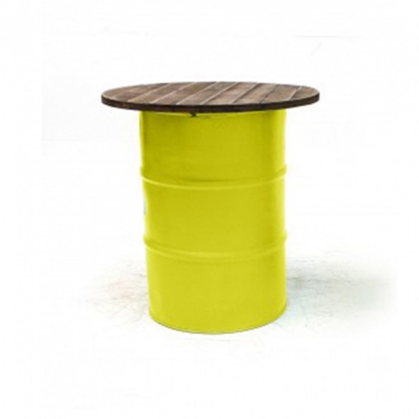 Steel Barrel Pod Table with Wooden Top