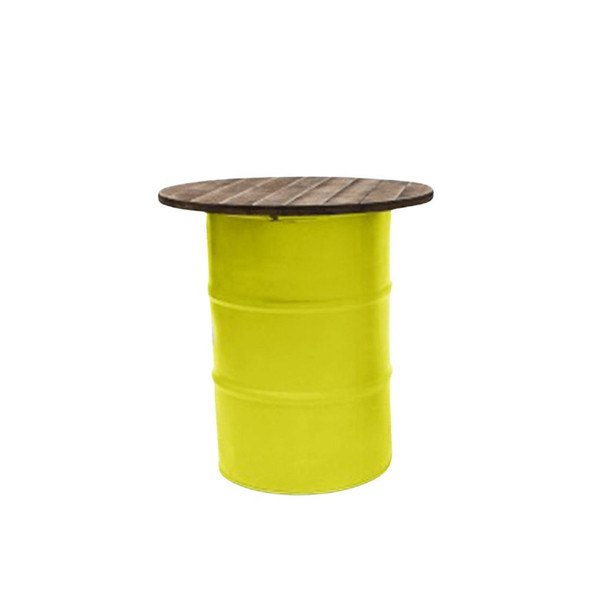 Steel Barrel Pod Table with Wooden Top -Yellow
