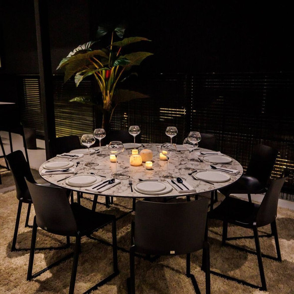 Flow Carrara Silver Marble Effect Round Dining Table - 5.9ft