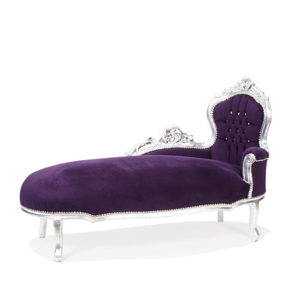 Chaise Longue Purple with Silver Leaf Trim