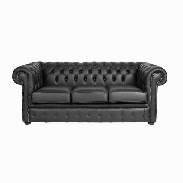 Chesterfield 3 Seater Sofa Black Leather