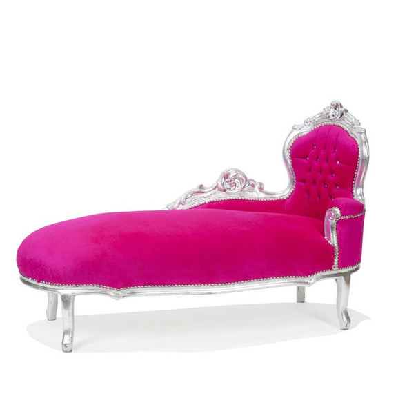 Chaise Longue Hot Pink with Silver Leaf Trim Chaise Longue Hot Pink with Silver Leaf Trim