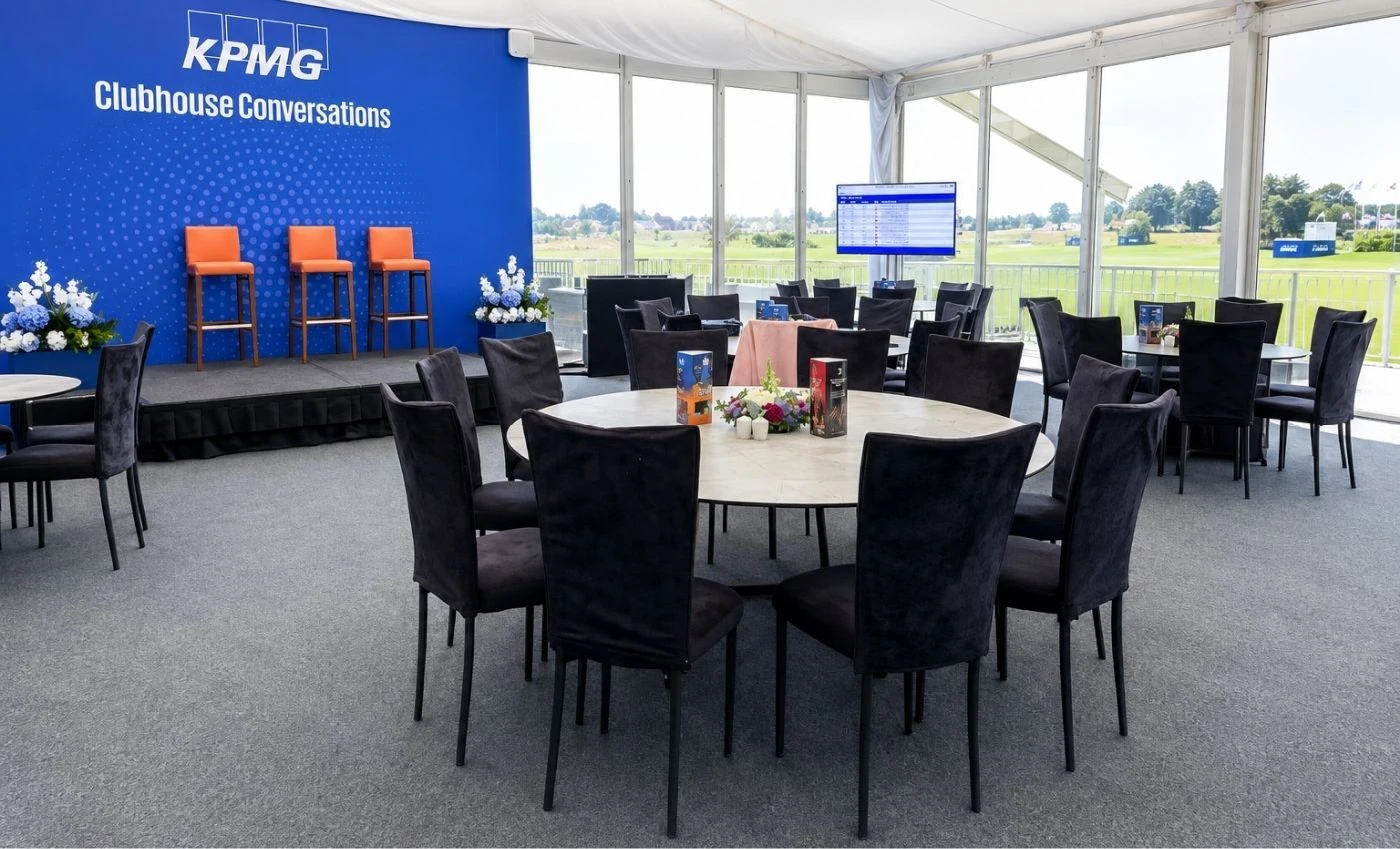 Carrara dining tables with black Chameleon chairs at the KPMG Women's Irish Open