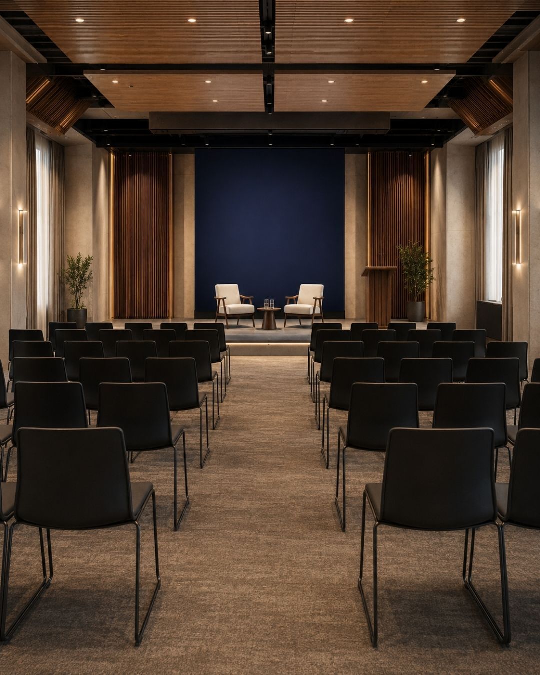 Professional seating arranged for a conference